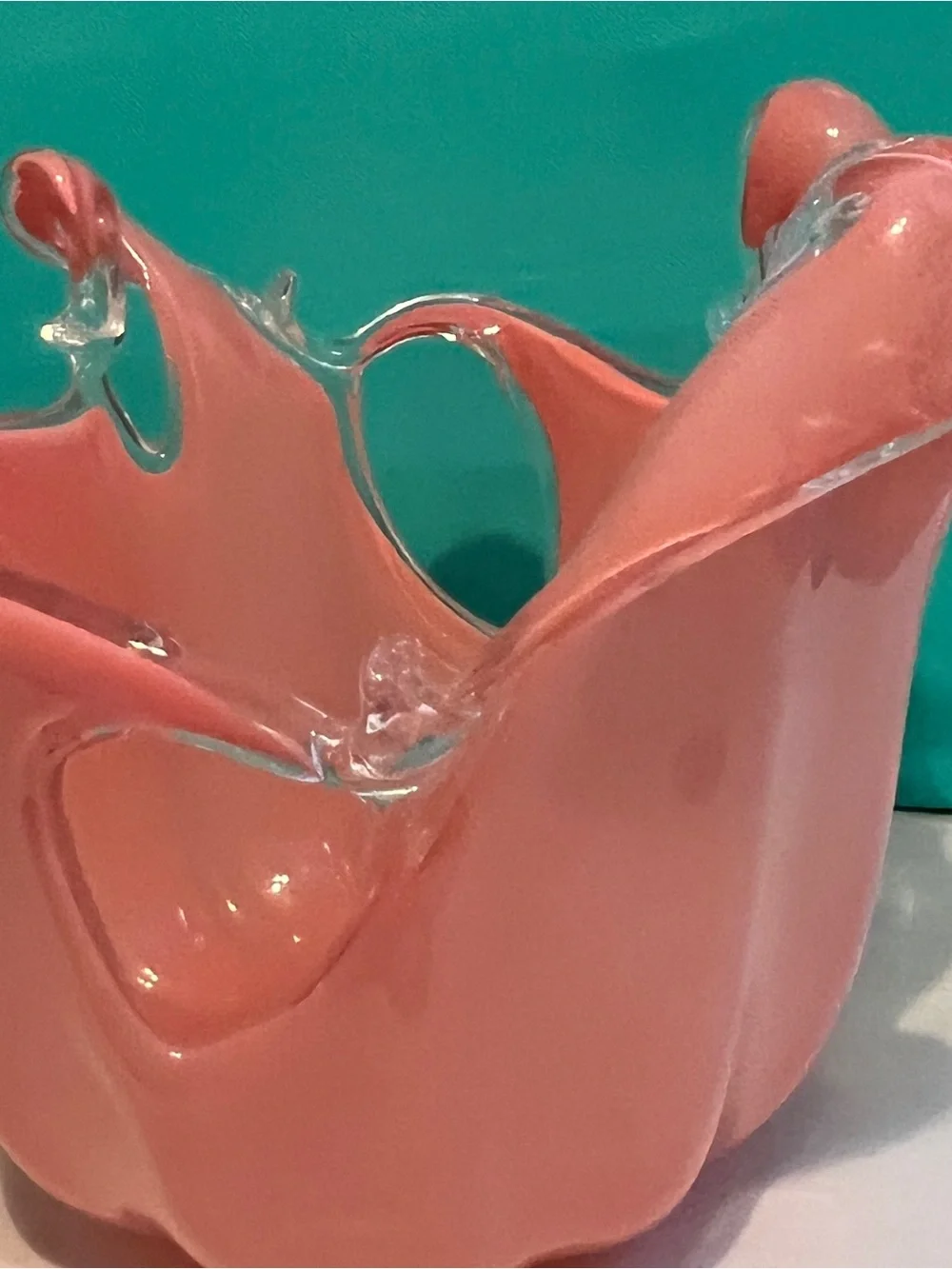 Murano Coral Pink Italian Art Glass Splash Wave Bowl
